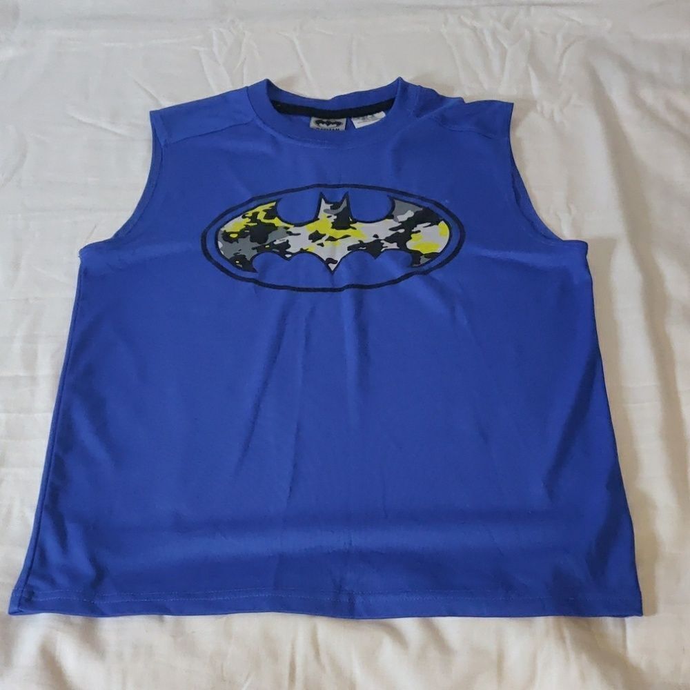 Batman Blue Polyester Sleeveless Tee with‎ Camo Logo Size L